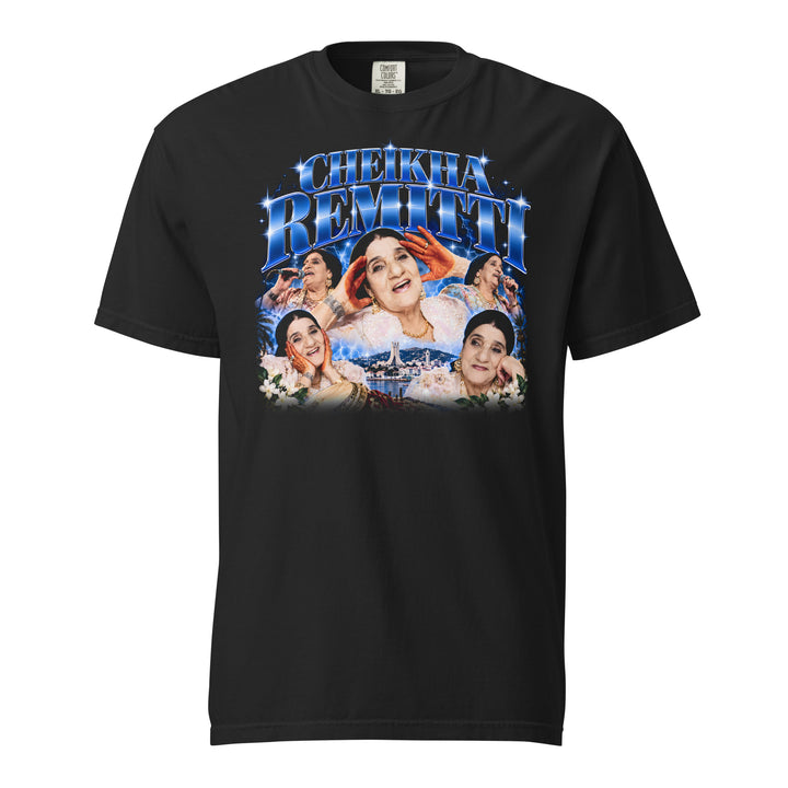 T-shirt Cheikha Remitti « Mère du Raï » – Noir — vue de face, t-shirt seul — Bled Eleven