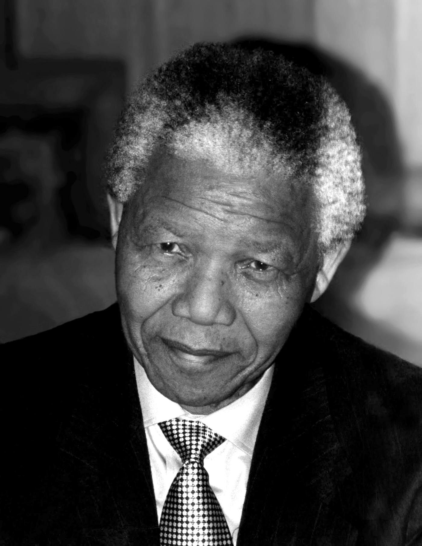 Nelson Mandela en octobre 1994, portrait en noir et blanc