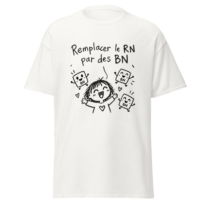 T-shirt « Remplacer le RN par des BN » — vue de face, t-shirt seul — Bled Eleven