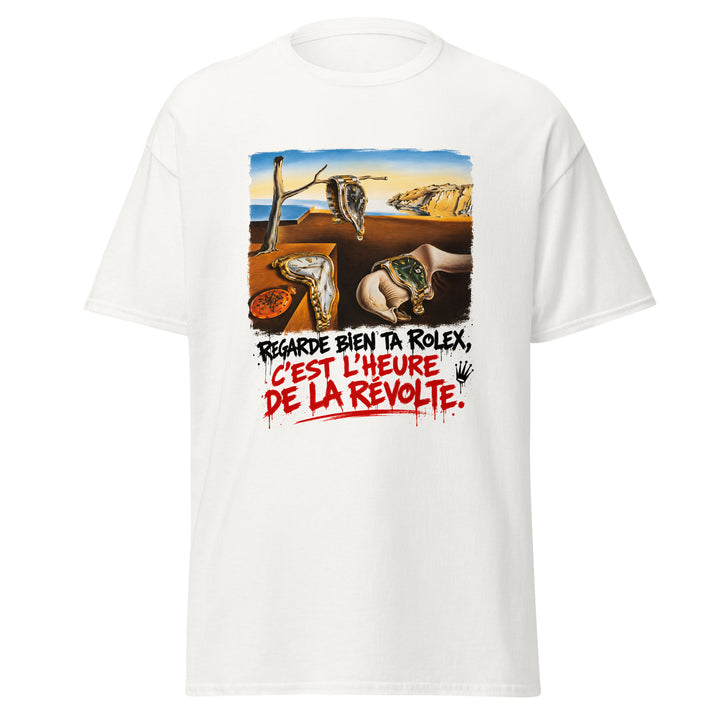T-shirt « Regarde bien ta Rolex, c’est l’heure de la révolte » — vue de face, t-shirt seul — Bled Eleven